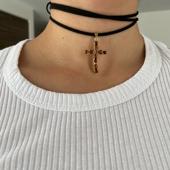 Crystal cross brown y2k choker - Picture 2 of 5